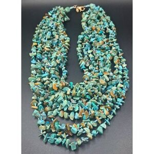 Southwestern (10)-Strand Turquoise Chip Notted Bib Necklace